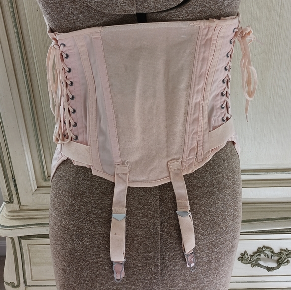 VINTAGE "CAMP" BALLERINA PINK FAN LACE UP CORSET! COTTON/ RAYON. UNWORN! - Picture 15 of 16